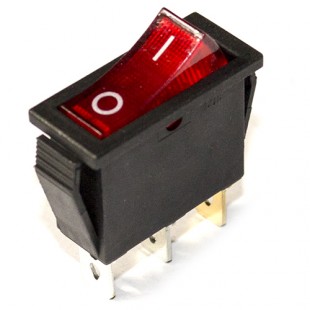 Переключатель клавишный одинарный узкий красный с лампочкой (15А 250V)